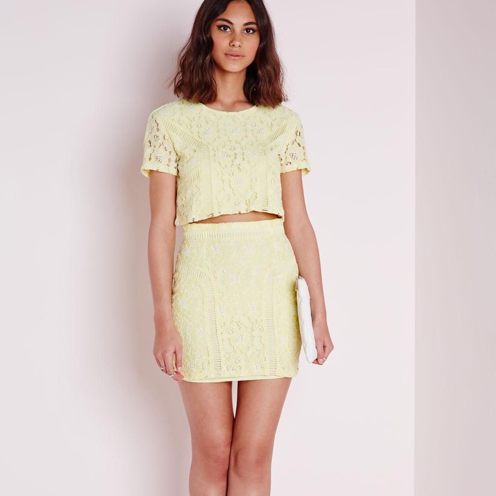 Missguided Yellow Lace Skirt